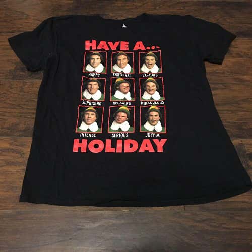 Elf Have a Holiday... Faces Christmas Ripple Junction S/S Black Tee Shirt Sz Lg