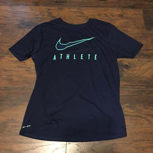 Nike Athlete Dri Fit Athletic Cut Blue Short Sleeve Tee Shirt Sz Large