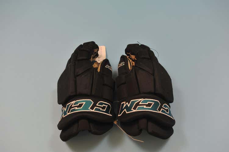 NHL San Jose Barracuda Game-Worn Black Used Senior CCM HGTKPP Gloves 14" Pro Stock #85