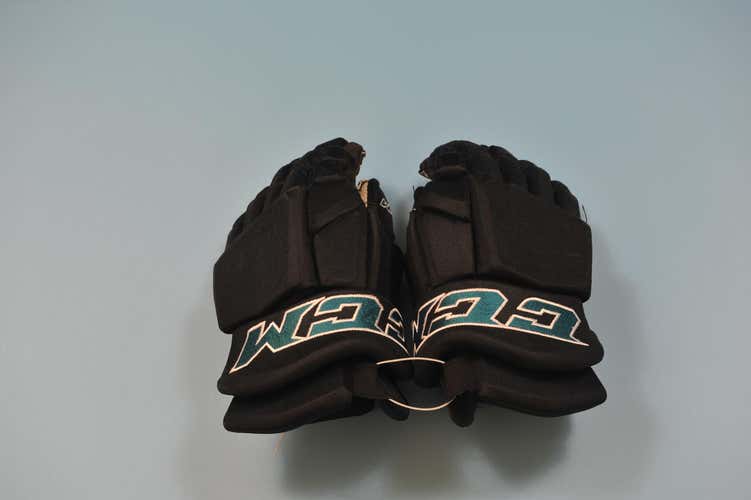 NHL San Jose Barracuda Game-Worn Black Used Senior CCM HGTKPP Gloves 14" Pro Stock #98/#85