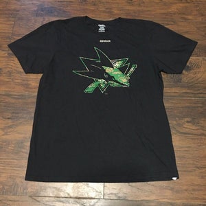 San Jose Sharks NHL Reebok Hockey Camo Primary Logo Tee Shirt Sz Large