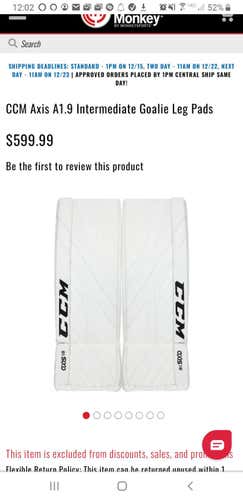 New 32" CCM CCM AXIS 1.9 Goalie Leg Pads