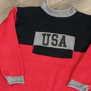 Liz Claiborne USA Sweater Women Medium Adult Red Colorblock Turtleneck VTG 90s
