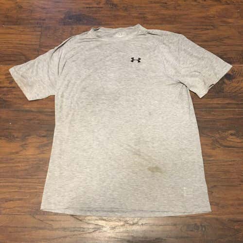Under Armour Heat Gear Gray Sports Athletic Short Sleeve Tee Shirt Sz Large