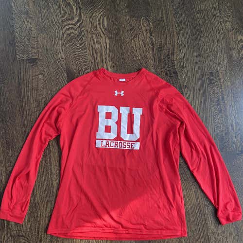 BU Lacrosse Team Issued Red Under Armour Performance Long Sleeve Shirt