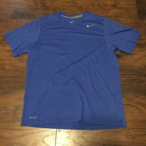 Nike Legend Dri Fit Short Sleeve Royal Blue Athletic Logo tee shirt Size Large