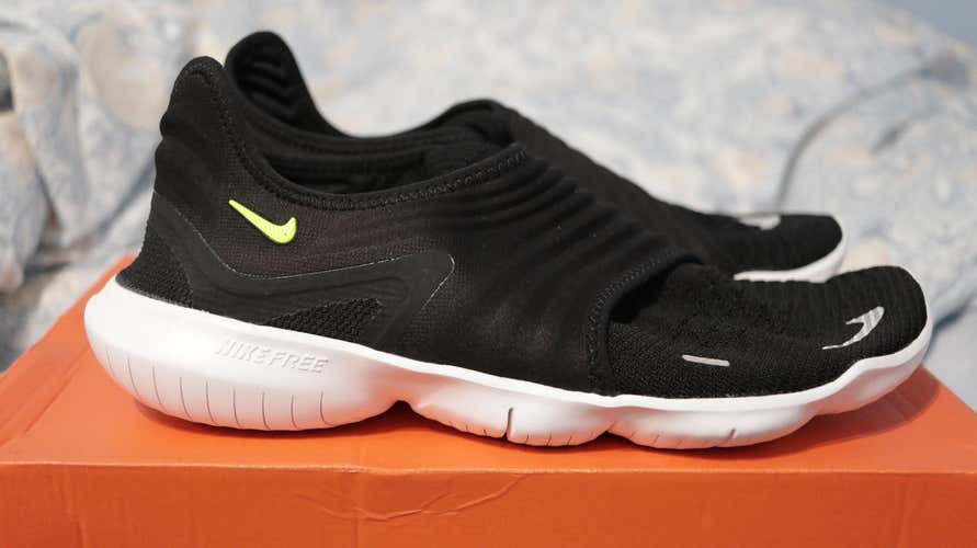 Men's Nike Free RN Flyknit 3.0 Sneakers AQ5707-001 Colorway: Black/White/Volt Size 10.5 (W 11.5)