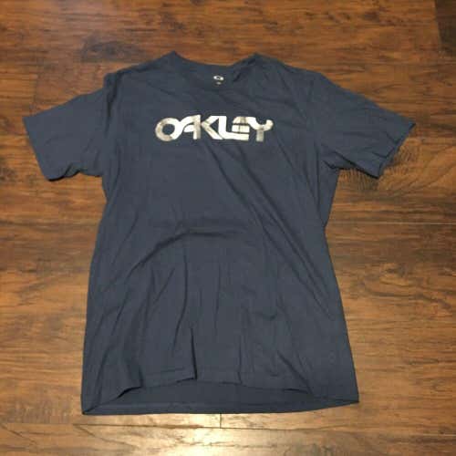 Oakley Sportswear Spellout Palm Tree Logo Regular Fit Blue Tee Shirt size Large
