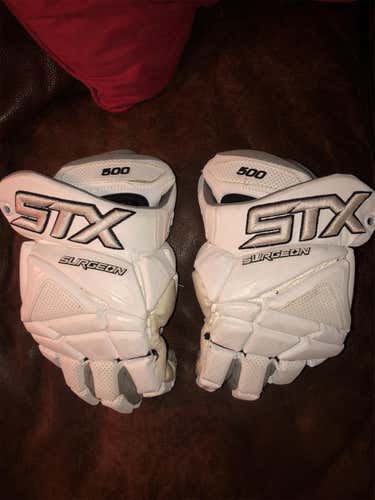 White Used STX Surgeon 500 13" Lacrosse Gloves