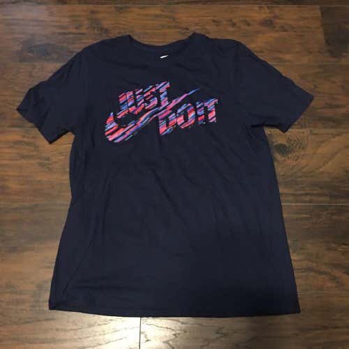 Nike Just Do It Blue/Pink/White Athletic Cut Graphic tee shirt size Lg 2