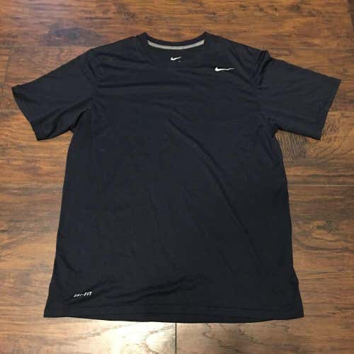 Nike Legend Dri Fit Short Sleeve Obsidian Navy Athletic Logo tee shirt Sz Large