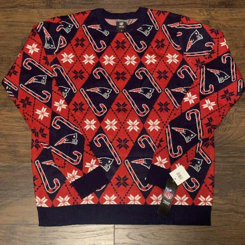 New England Patriots NFL Football Ugly Christmas Candy Cane Holiday Sweater SzXL