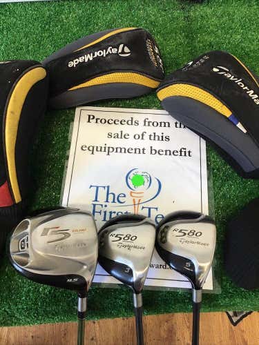 TaylorMade R5 Fairway Woods Set Driver, 3w, 5w Stiff Graphite Shafts & Headcover
