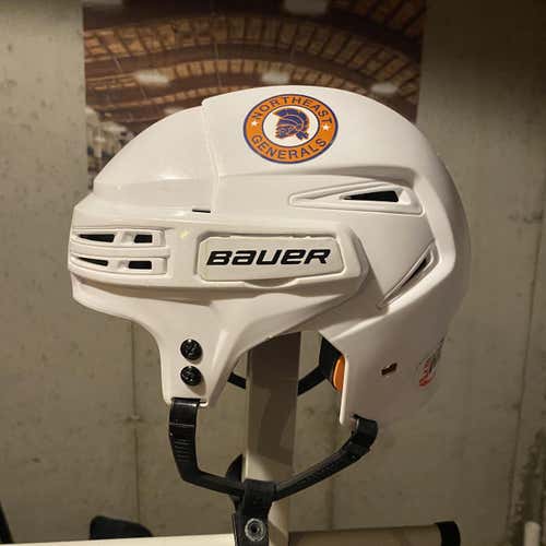 White Used Medium Bauer Re-Akt 75 Pro Stock Helmet
