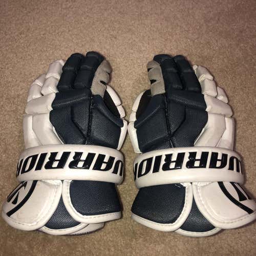 White/Navy Used Medium Warrior Lacrosse Gloves