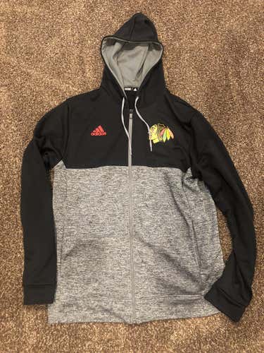Chicago Blackhawks Black Used Adult Men's Medium Adidas Hoodie Full Zip