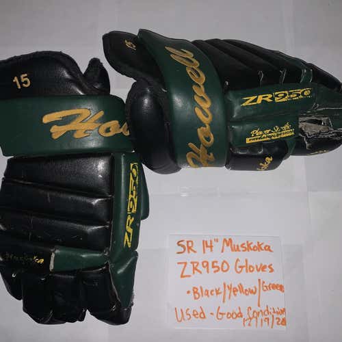 Muskoka ZR950 SR Black/Gold/Green 14" Pro Stock Hockey Gloves