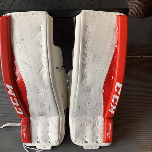 White Junior 30" CCM Premier R1.5 Goalie Leg Pads