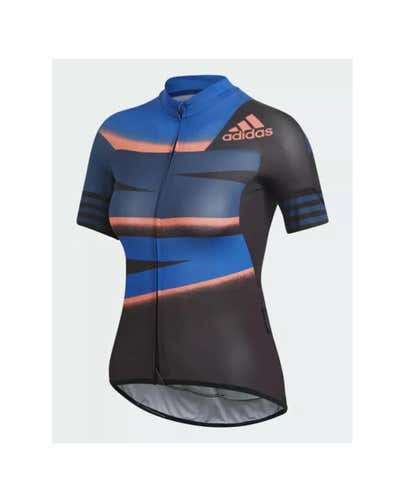Adidas Women's Fitted Adistar Cycling Jersey FJ6599 Blue/Blk Sz S