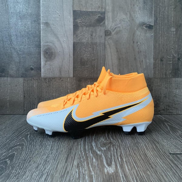 Nike Mercurial Superfly 7 Pro FG Soccer Cleats White Orange Size 9 Lightning Bolt