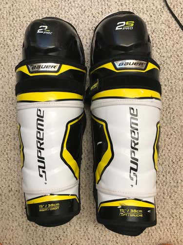 Used Senior 15" Bauer Supreme 2S Pro Shin Pads Excellent condition
