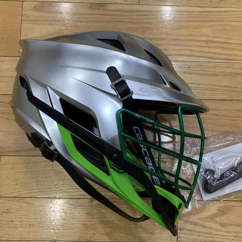 New Cascade S. Platinum shell, forest green metallic cage, lime chin & washer. optional decal.