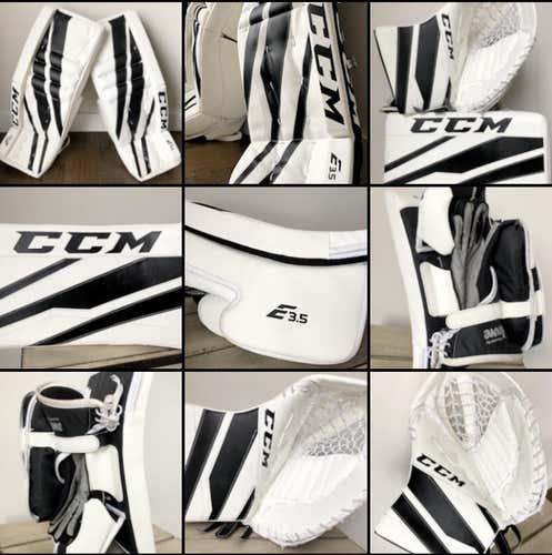 New Demo | CCM Extreme Eflex E3.5 Goalie Pads Glove Blocker Full Set | 33+1” Senior | BLACK WHITE