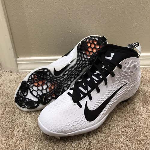 Men's Force Zoom Trout 5 AH3373-110 White-Black Metal Baseball Cleats 10.5 US