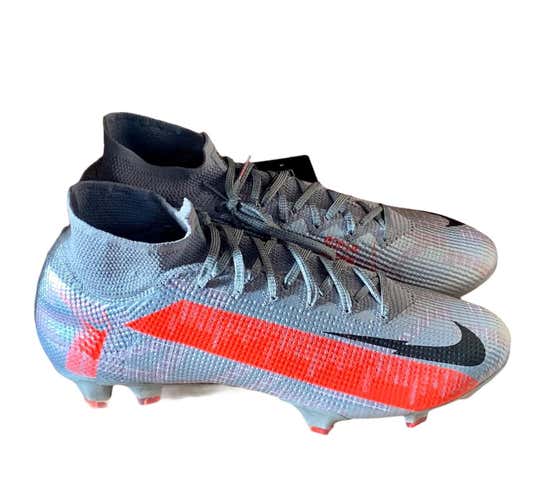 Nike Mercurial Superfly 7 Elite FG, Grey/Laser Crimson/Blk Size 10.5 AQ4174-906