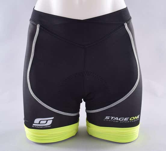 StageOne Classic Flatlock Cycling Shorts Women's XS Black Yellow Pink Bike