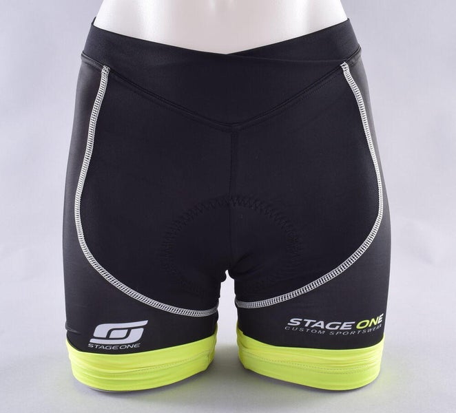 StageOne Classic Flatlock Cycling Shorts Women's XS Black Yellow Pink Bike