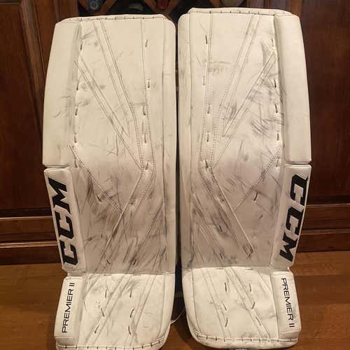 White Used 33" CCM Premier II Pro Pro Stock Goalie Leg Pads