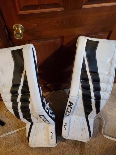 White Used Senior 35" CCM Extreme Flex E3.9 Goalie Leg Pads