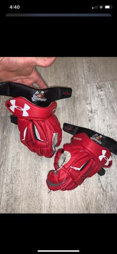 Red Used Player's Under Armour Command pro 3 13" Lacrosse Gloves