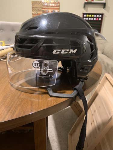 Black Medium CCM Tacks 710 Helmet; Warrior Straight Visor