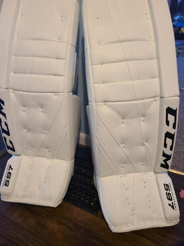 White New Senior 34+1" CCM Revolution 597 Goalie with Shock Toes Leg Pads