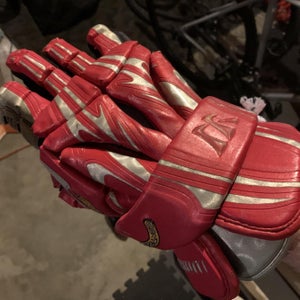 Red Used Player's Warrior Mac Daddy 13" Lacrosse Gloves