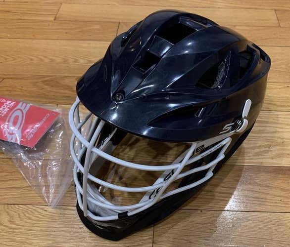 new with tags Cascade S. navy blue shell, chin & washer, white cage, white chin strap. osfm
