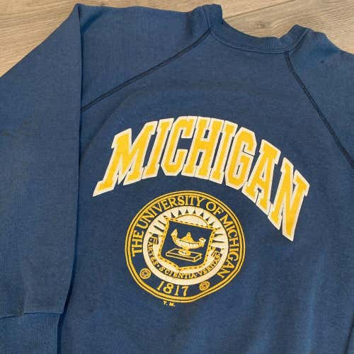 Michigan Wolverines Vintage Sweatshirt Adult Medium Mens 90s College Blue USA