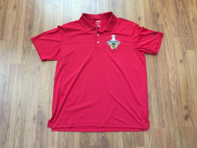 Chicago Blackhawks NHL Hockey 2015 STANLEY CUP CHAMPIONS Sz XL Polo Golf Shirt!