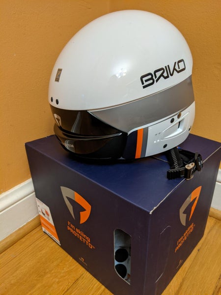 White Briko Vulcano FIS 6.8 Helmet with SL Chin Guard Size 60 FIS Legal
