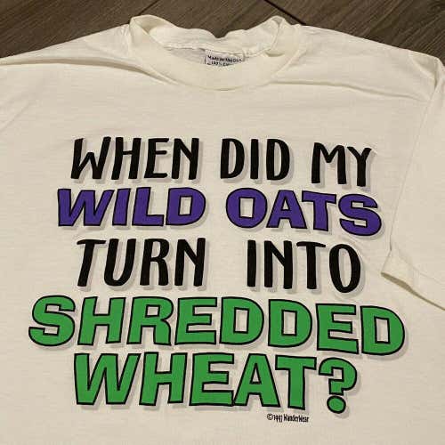 Old Man Funny T Shirt Adult Large Men White Vintage 90s Shredded Wheat Wild Oats