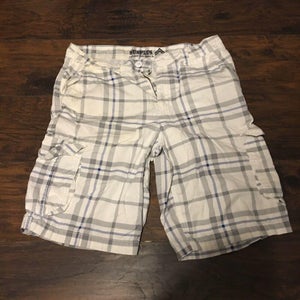 Surplus Apparel Men's White Blue Gray Plaid Cargo Shorts Size 34