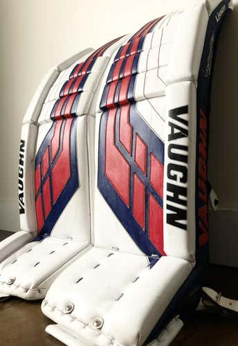 32 + 2” Size | Vaughn Velocity VE8 Goalie Pads | Custom Order | RED WHITE BLUE