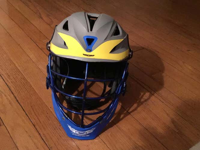 Gray Used Adult Player's Cascade R Helmet blue cage and yellow trim