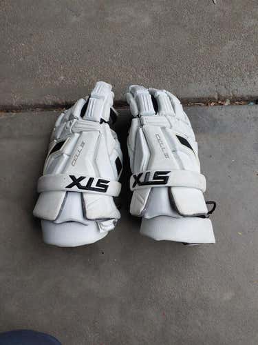 White Used STX Cell III Lacrosse Gloves 12"