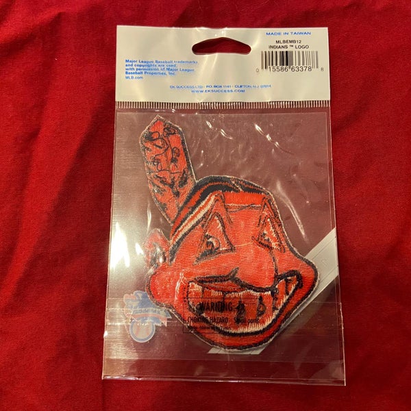 A detailed view of the Cleveland Indians logo patch on a jersey of