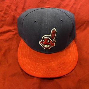 Vintage Cleveland Indians “Chief Wahoo” Blue Adult 7 1/4 New Era On Field Hat - Pre-Owned