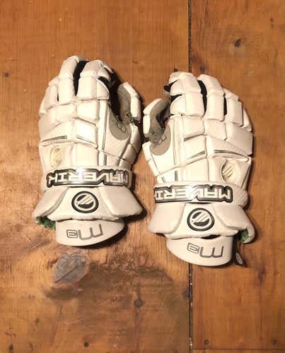 White Used Player's Maverik M3 13" Lacrosse Gloves