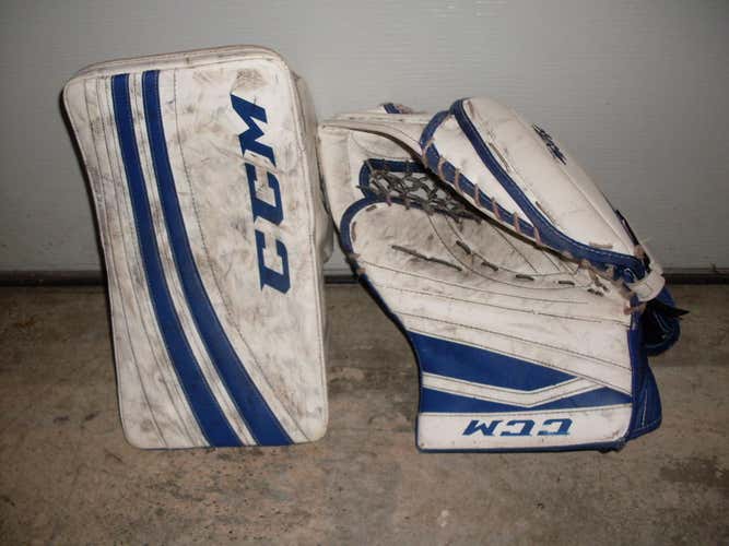White Used Senior CCM Glove and Blocker Regular
